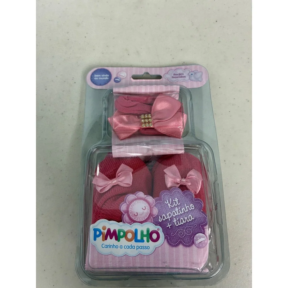 Pimpolho Pink Newborn Baby Booties and Headband Gift Set with Rhinestone Bows